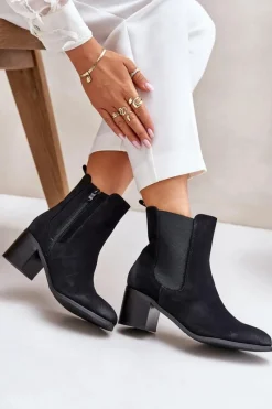 Best Boto Ocieplane Botki Damskie Na Słupku Czarne Radeya Czarny