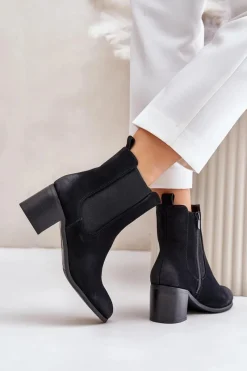 Best Boto Ocieplane Botki Damskie Na Słupku Czarne Radeya Czarny