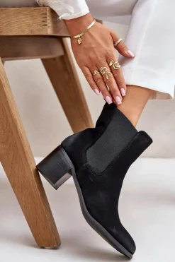 Best Boto Ocieplane Botki Damskie Na Słupku Czarne Radeya Czarny