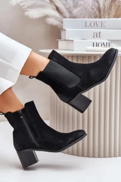 Best Boto Ocieplane Botki Damskie Na Słupku Czarne Radeya Czarny