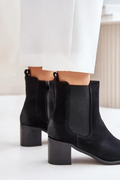 Best Boto Ocieplane Botki Damskie Na Słupku Czarne Radeya Czarny