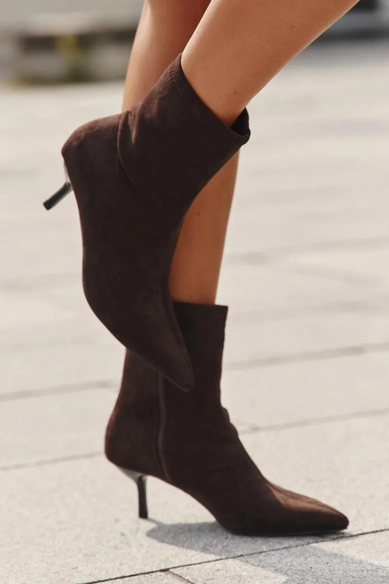 Botki Ocieplane|Botki Na Obcasie>Boto Ocieplane Botki Damskie Na Szpilce Eko Zamszowe Czekoladowe Belisse