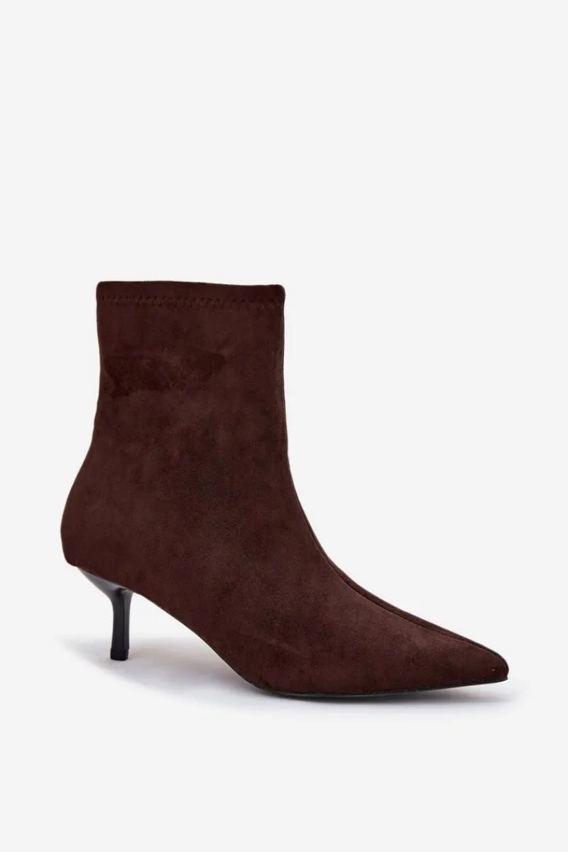 Botki Ocieplane|Botki Na Obcasie>Boto Ocieplane Botki Damskie Na Szpilce Eko Zamszowe Czekoladowe Belisse