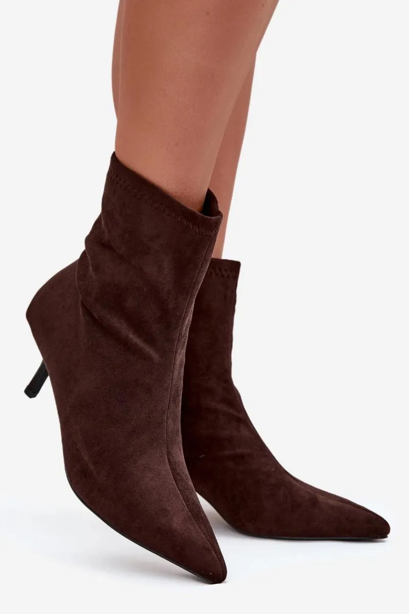 Botki Ocieplane|Botki Na Obcasie>Boto Ocieplane Botki Damskie Na Szpilce Eko Zamszowe Czekoladowe Belisse