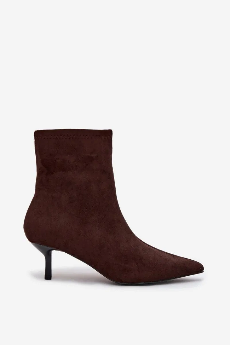 Botki Ocieplane|Botki Na Obcasie>Boto Ocieplane Botki Damskie Na Szpilce Eko Zamszowe Czekoladowe Belisse