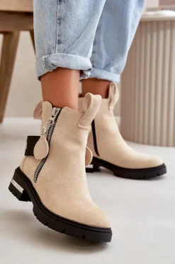 Botki Zimowe Damskie|Brązowe I Beżowe Botki>Boto Ocieplane Botki Damskie Z Suwakiem Beżowe Calvaro