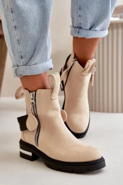 Botki Zimowe Damskie|Brązowe I Beżowe Botki>Boto Ocieplane Botki Damskie Z Suwakiem Beżowe Calvaro