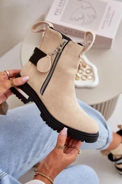 Botki Zimowe Damskie|Brązowe I Beżowe Botki><noscript><img width=