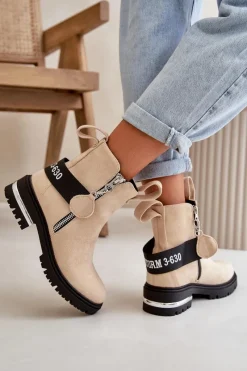 Botki Zimowe Damskie|Brązowe I Beżowe Botki><noscript><img width=