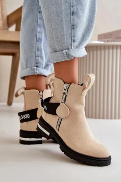 Botki Zimowe Damskie|Brązowe I Beżowe Botki><noscript><img width=