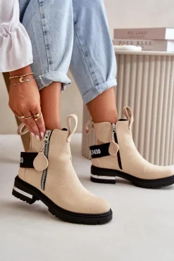 Botki Zimowe Damskie|Brązowe I Beżowe Botki><noscript><img width=