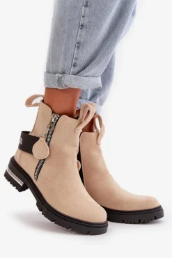 Botki Zimowe Damskie|Brązowe I Beżowe Botki><noscript><img width=