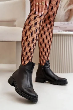 Botki Ocieplane|Botki Płaskie>Boto Ocieplane Botki Damskie Z Eko Skóry Czarne Verietta