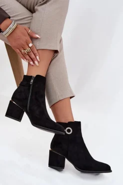 Discount Boto Ocieplane Botki Damskie Ze Złotymi Detalami Na Słupku Czarne Dorisse Czarny