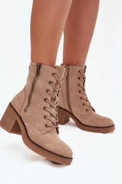 Botki Ocieplane|Botki Sznurowane>Boto Ocieplane Botki Damskie Ze Sznurowaniem I Suwakami Beżowe Paressa Beżowy