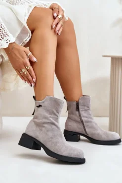 Sale Buty damskie Vinceza Ocieplane Botki Damskie Z Naturalnego Zamszu Na Zamek Szare Vinceza 66696