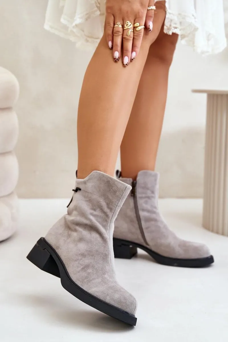 Sale Buty damskie Vinceza Ocieplane Botki Damskie Z Naturalnego Zamszu Na Zamek Szare Vinceza 66696