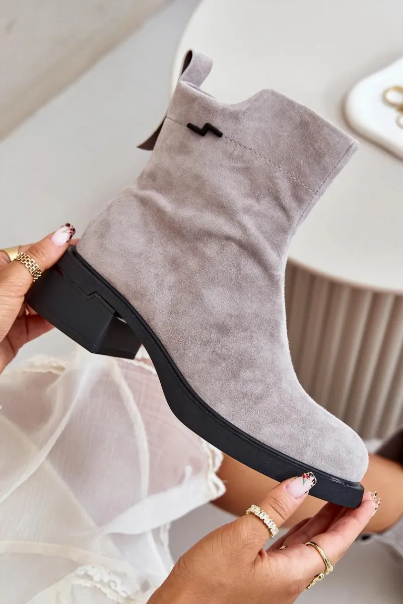 Sale Buty damskie Vinceza Ocieplane Botki Damskie Z Naturalnego Zamszu Na Zamek Szare Vinceza 66696