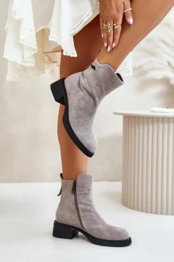 Sale Buty damskie Vinceza Ocieplane Botki Damskie Z Naturalnego Zamszu Na Zamek Szare Vinceza 66696