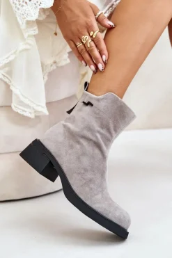 Sale Buty damskie Vinceza Ocieplane Botki Damskie Z Naturalnego Zamszu Na Zamek Szare Vinceza 66696