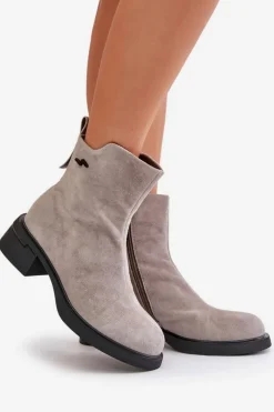 Sale Buty damskie Vinceza Ocieplane Botki Damskie Z Naturalnego Zamszu Na Zamek Szare Vinceza 66696