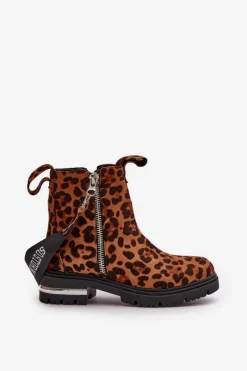 Ocieplane Botki Damskie Z Suwakiem Panterka Brązowe Calvaro Damskie Botki Zimowe Damskie|Botki Płaskie