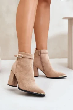 Best Boto Ocieplane Botki Damskie Z Noskami W Szpic Na Słupku Beżowe Laoreina