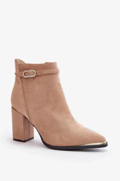 Best Boto Ocieplane Botki Damskie Z Noskami W Szpic Na Słupku Beżowe Laoreina