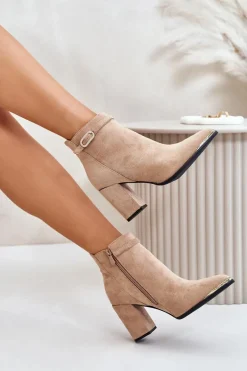 Best Boto Ocieplane Botki Damskie Z Noskami W Szpic Na Słupku Beżowe Laoreina