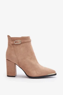 Best Boto Ocieplane Botki Damskie Z Noskami W Szpic Na Słupku Beżowe Laoreina