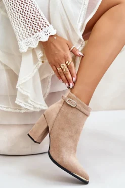 Best Boto Ocieplane Botki Damskie Z Noskami W Szpic Na Słupku Beżowe Laoreina