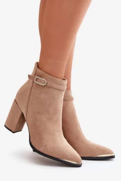 Best Boto Ocieplane Botki Damskie Z Noskami W Szpic Na Słupku Beżowe Laoreina