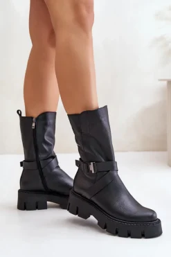 Discount Laura Messi Ocieplane Botki Damskie Ze Skóry Naturalnej 2859 Czarne