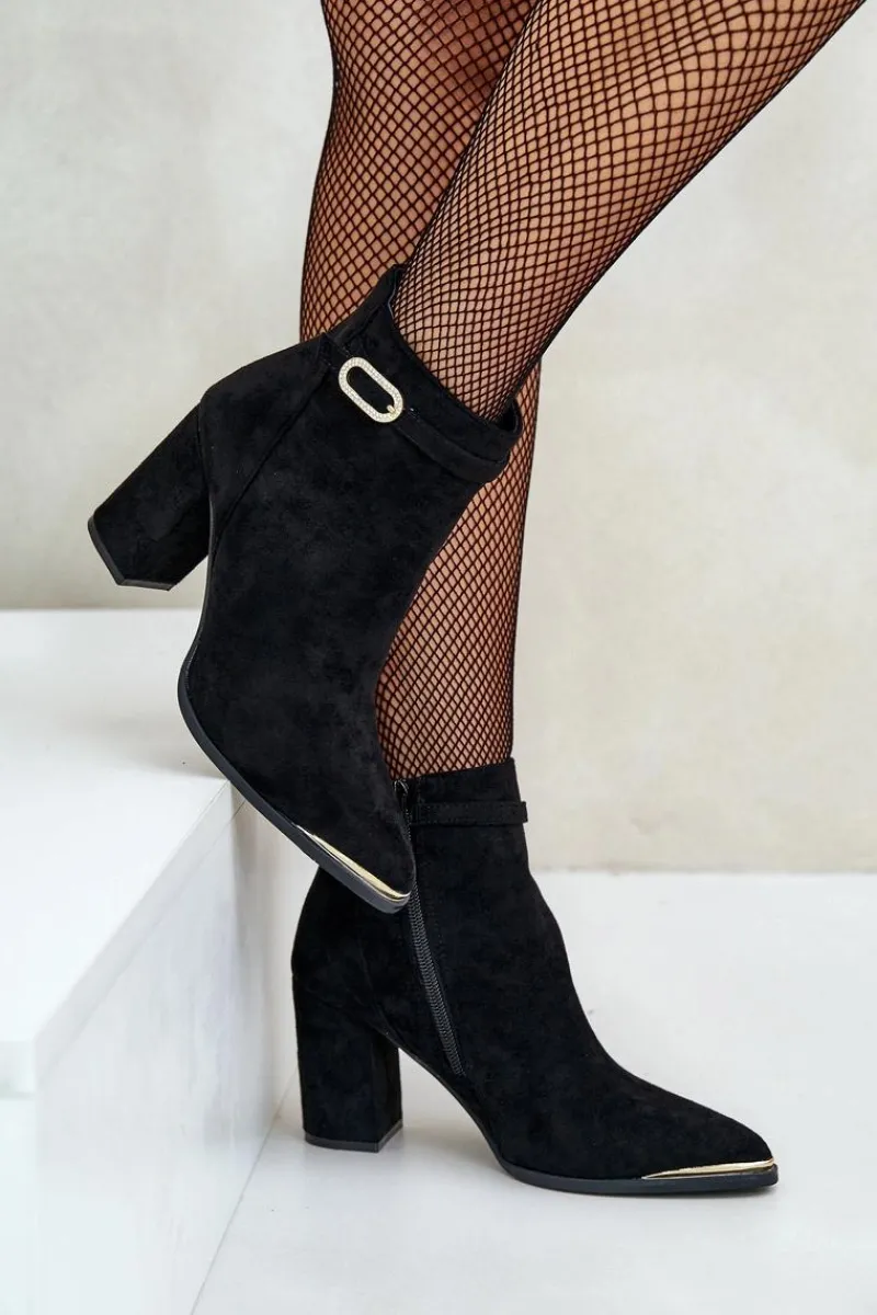 Botki Na Słupku|Czarne Botki>Boto Ocieplane Botki Damskie Z Noskami W Szpic Na Słupku Czarne Laoreina