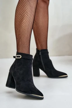 Botki Na Słupku|Czarne Botki>Boto Ocieplane Botki Damskie Z Noskami W Szpic Na Słupku Czarne Laoreina