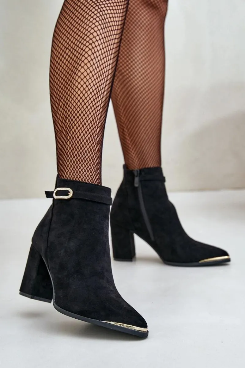 Botki Na Słupku|Czarne Botki>Boto Ocieplane Botki Damskie Z Noskami W Szpic Na Słupku Czarne Laoreina