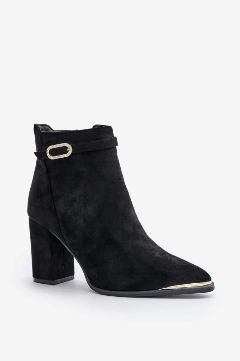 Botki Na Słupku|Czarne Botki>Boto Ocieplane Botki Damskie Z Noskami W Szpic Na Słupku Czarne Laoreina