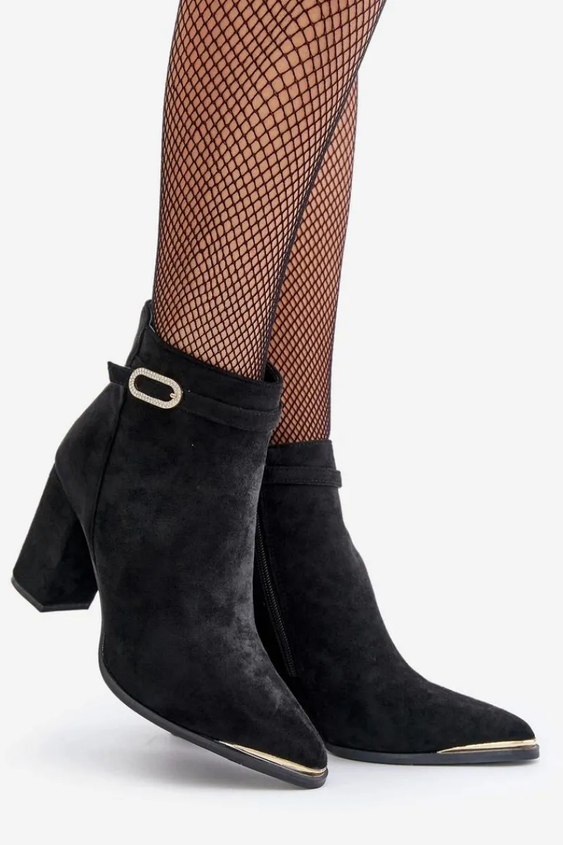 Botki Na Słupku|Czarne Botki>Boto Ocieplane Botki Damskie Z Noskami W Szpic Na Słupku Czarne Laoreina