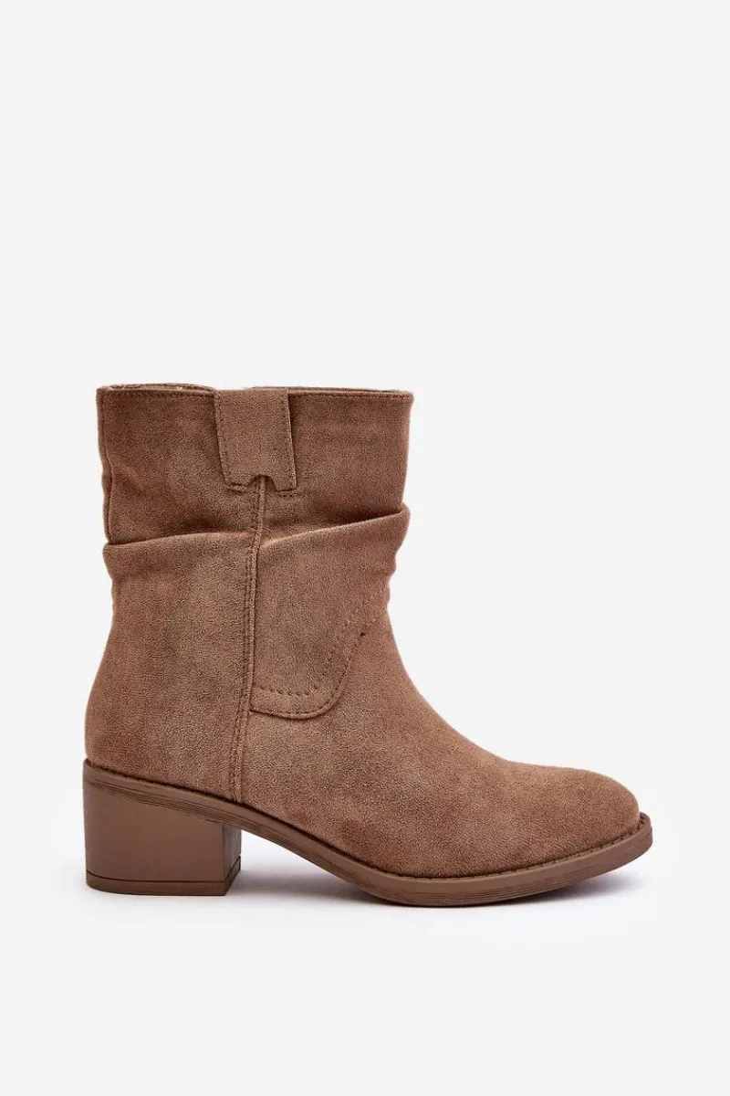 Botki Na Obcasie|Botki Zamszowe>Boto Ocieplane Botki Damskie Z Marszczoną Cholewką Na Niskim Obcasie Beżowe Zinanya