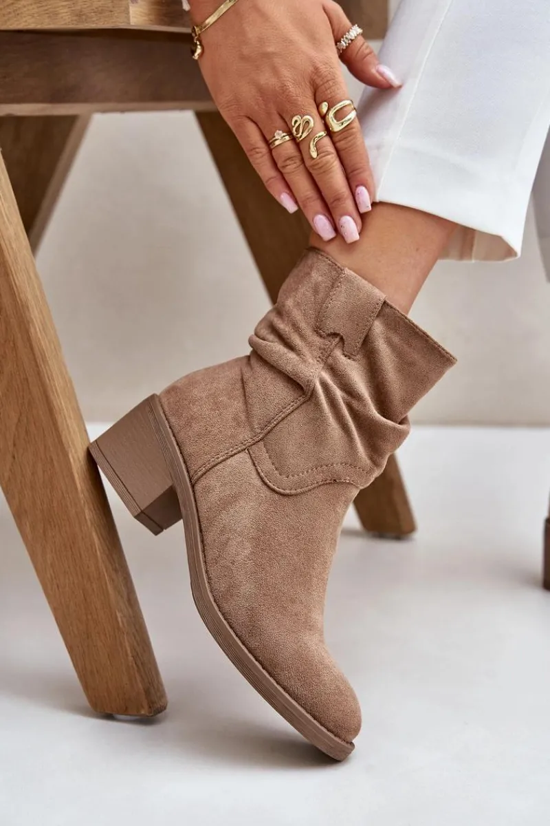 Botki Na Obcasie|Botki Zamszowe>Boto Ocieplane Botki Damskie Z Marszczoną Cholewką Na Niskim Obcasie Beżowe Zinanya