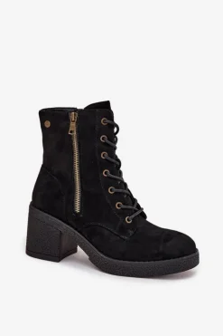 Boto Ocieplane Botki Damskie Ze Sznurowaniem I Suwakami Czarne Paressa