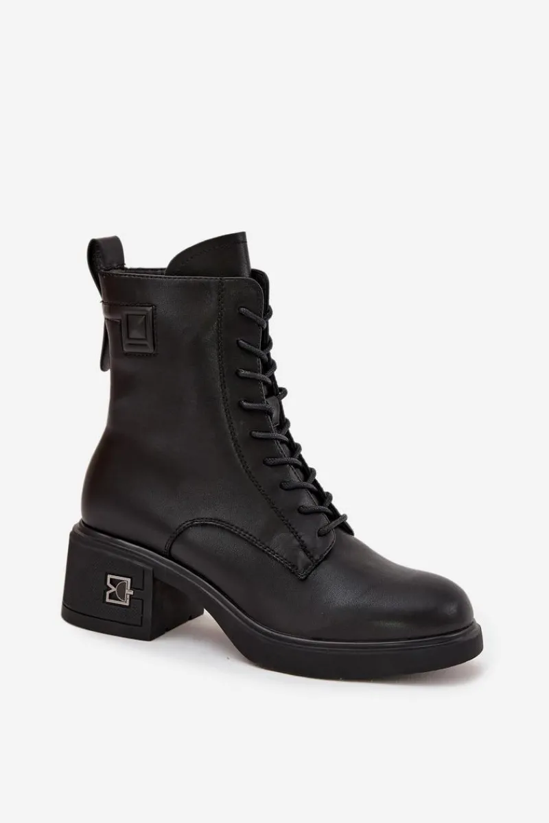 Botki Ocieplane|Botki Sznurowane>Buty damskie Vinceza Ocieplane Botki Damskie Z Naturalnej Skóry Na Klocku Vinceza 66819 Czarne