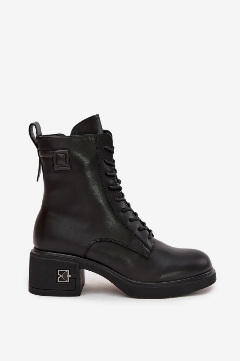 Botki Ocieplane|Botki Sznurowane>Buty damskie Vinceza Ocieplane Botki Damskie Z Naturalnej Skóry Na Klocku Vinceza 66819 Czarne