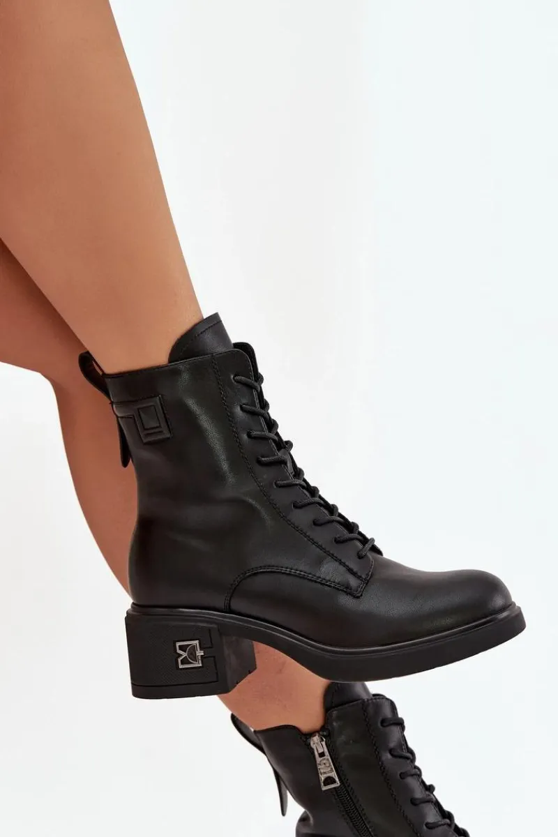 Botki Ocieplane|Botki Sznurowane>Buty damskie Vinceza Ocieplane Botki Damskie Z Naturalnej Skóry Na Klocku Vinceza 66819 Czarne