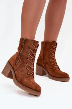 Clearance Boto Ocieplane Botki Damskie Ze Sznurowaniem I Suwakami Camel Paressa