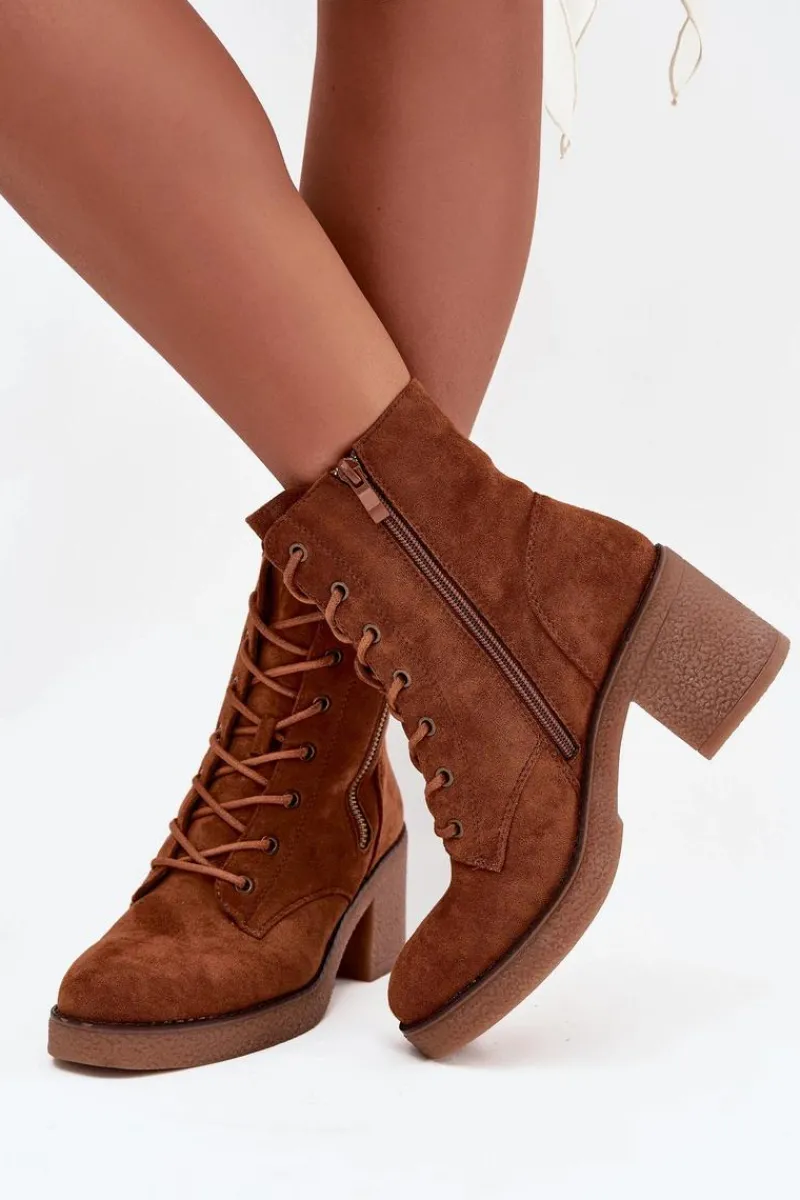 Clearance Boto Ocieplane Botki Damskie Ze Sznurowaniem I Suwakami Camel Paressa