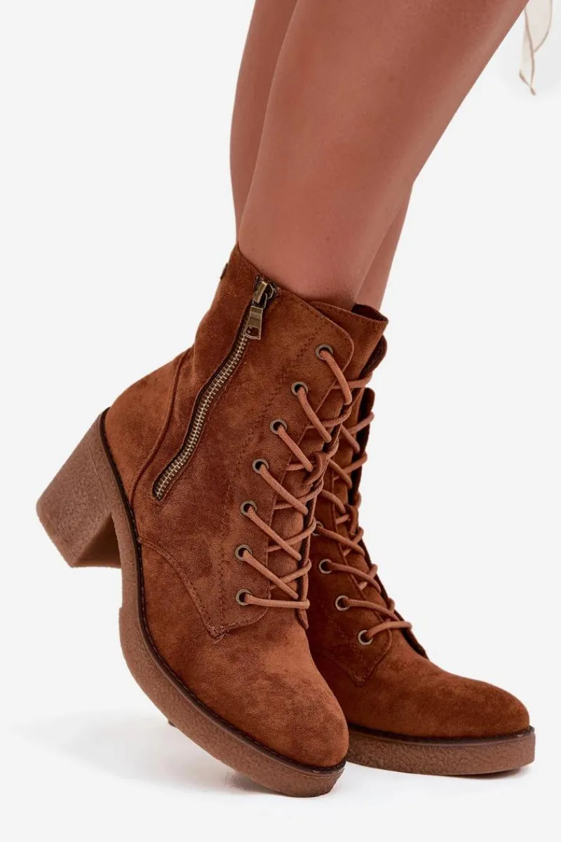 Clearance Boto Ocieplane Botki Damskie Ze Sznurowaniem I Suwakami Camel Paressa