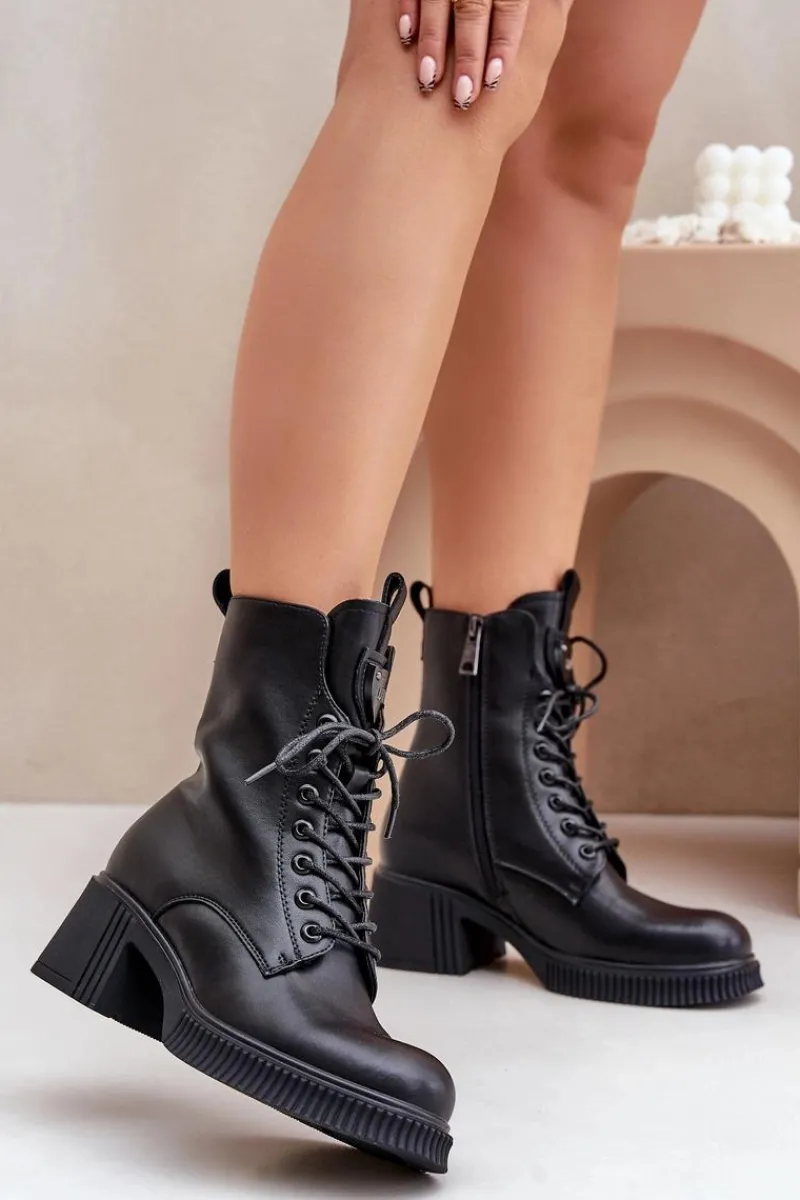 Botki Ocieplane|Botki Sznurowane>Buty damskie Vinceza Ocieplane Botki Damskie Ze Skóry Naturalnej Vinceza 66671 Czarne Czarny