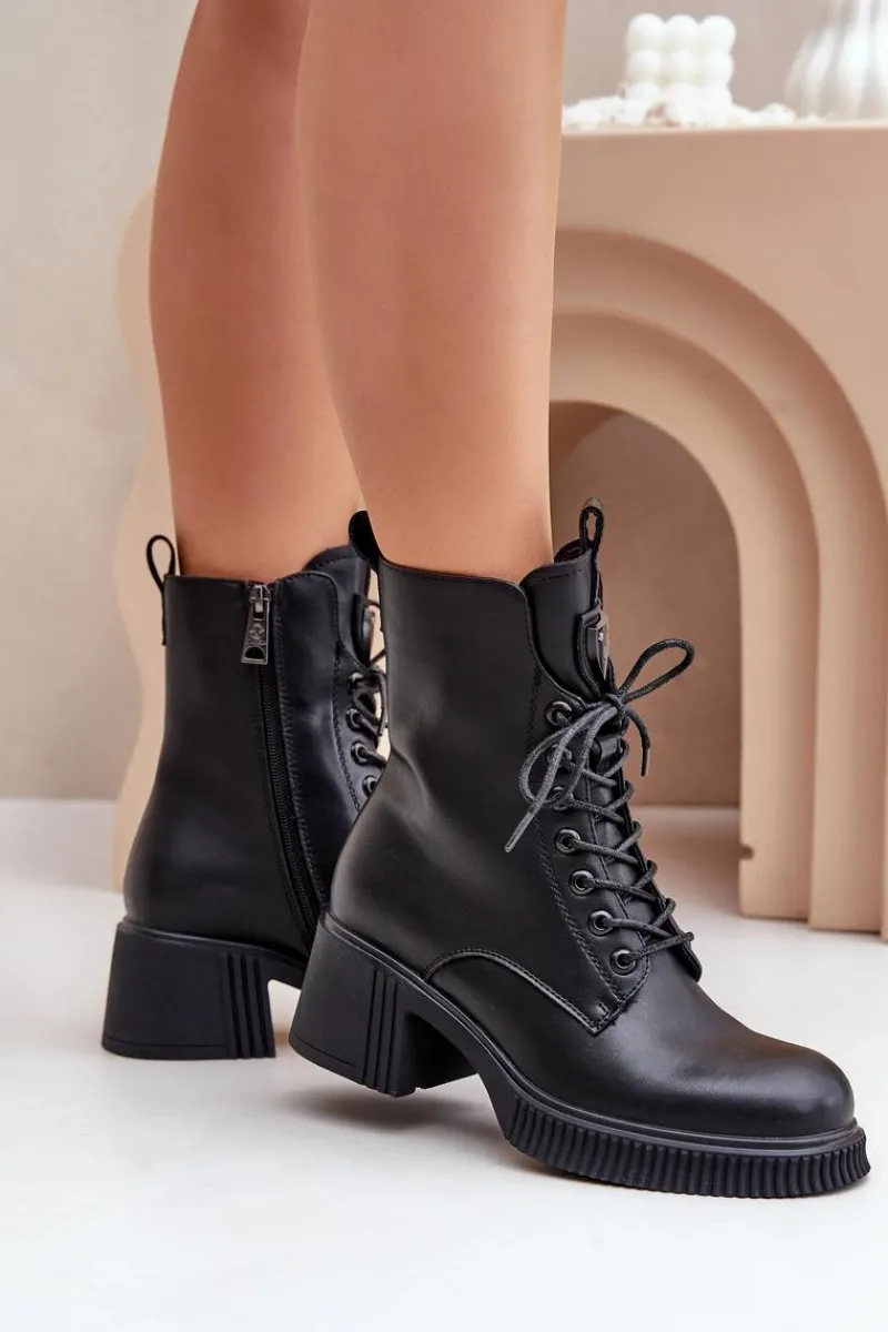 Botki Ocieplane|Botki Sznurowane>Buty damskie Vinceza Ocieplane Botki Damskie Ze Skóry Naturalnej Vinceza 66671 Czarne Czarny