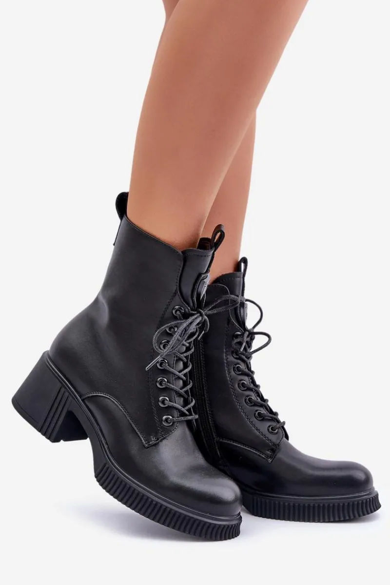 Botki Ocieplane|Botki Sznurowane>Buty damskie Vinceza Ocieplane Botki Damskie Ze Skóry Naturalnej Vinceza 66671 Czarne Czarny